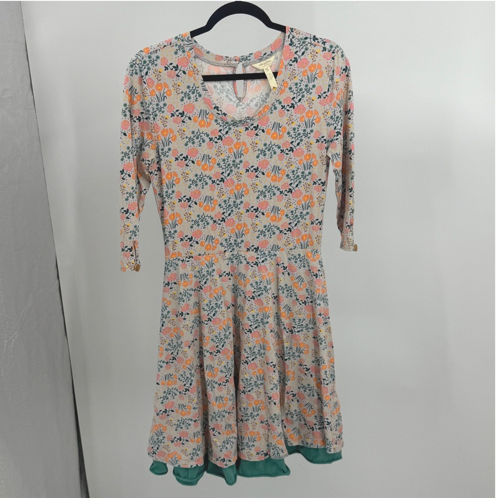 Matilda Jane Joanna Gaines Floral Fit Flare Dress Green Ruffle Hem M Boho Cozy